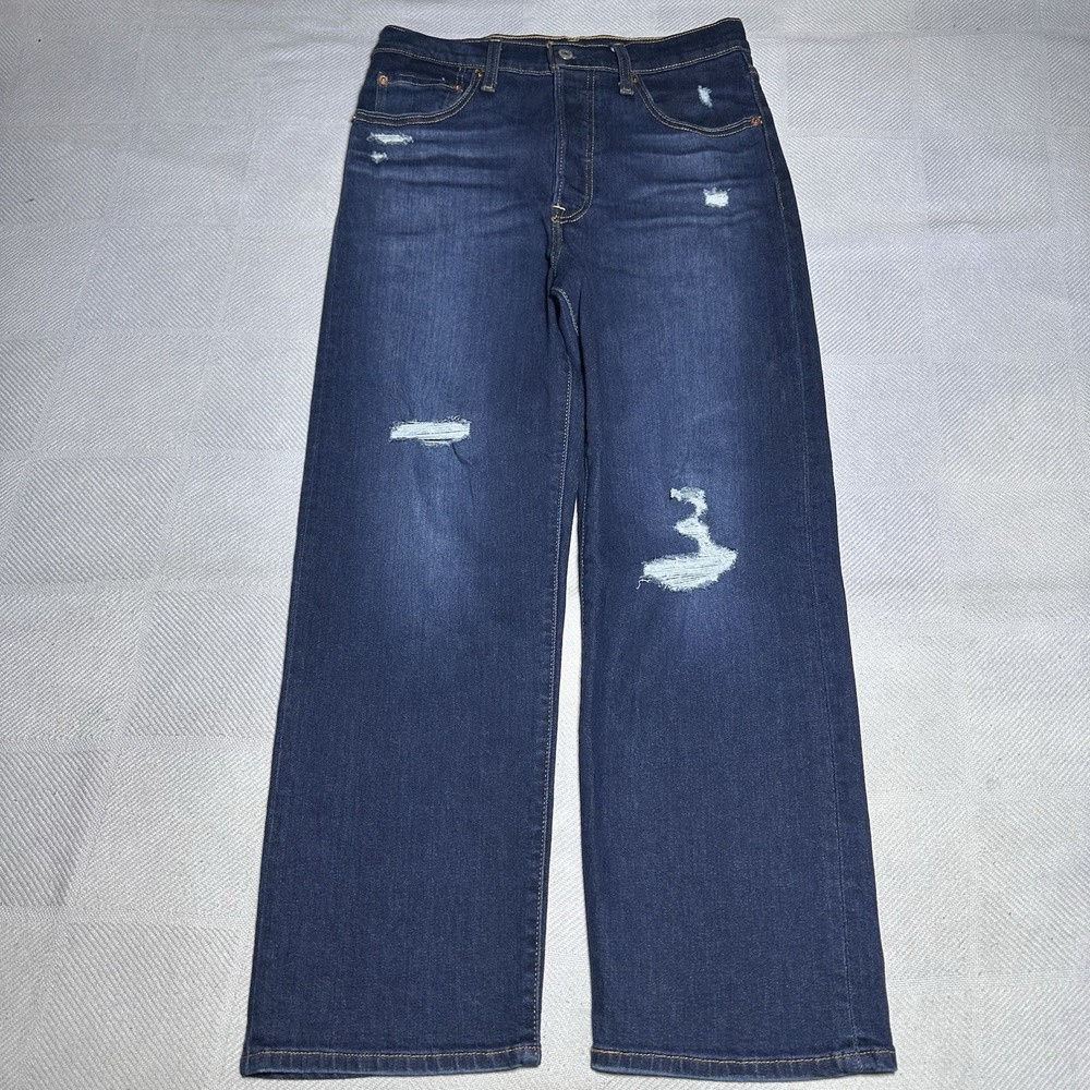 Levi's Ribcage Straight‎ Ankle Jeans Womens 30 Button Fly High Rise Distressed
